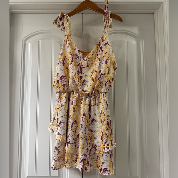 Adrienne Dresses & Skirts - Adrienne Snakeskin Ruffle Mini Dress – Purple & Gold – NWT – Size L